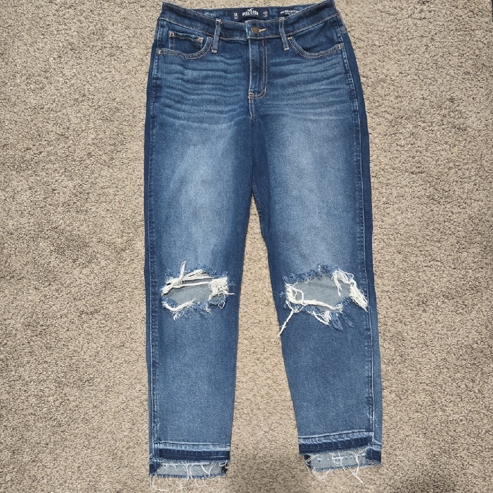 Hollister Blue Ankle Cropped Jeans with Distressed Details